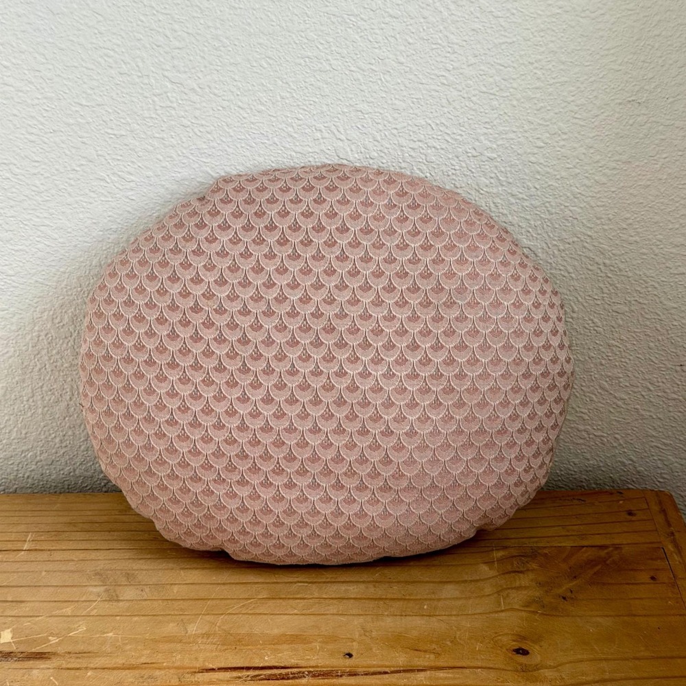 Vintage Handmade Blush Pink Round Pillow Scallop Pattern Cottagecore Decor